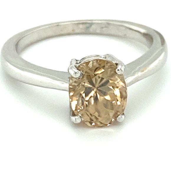 Yellow Zircon 3.18ct Solid 18K White Gold Ring